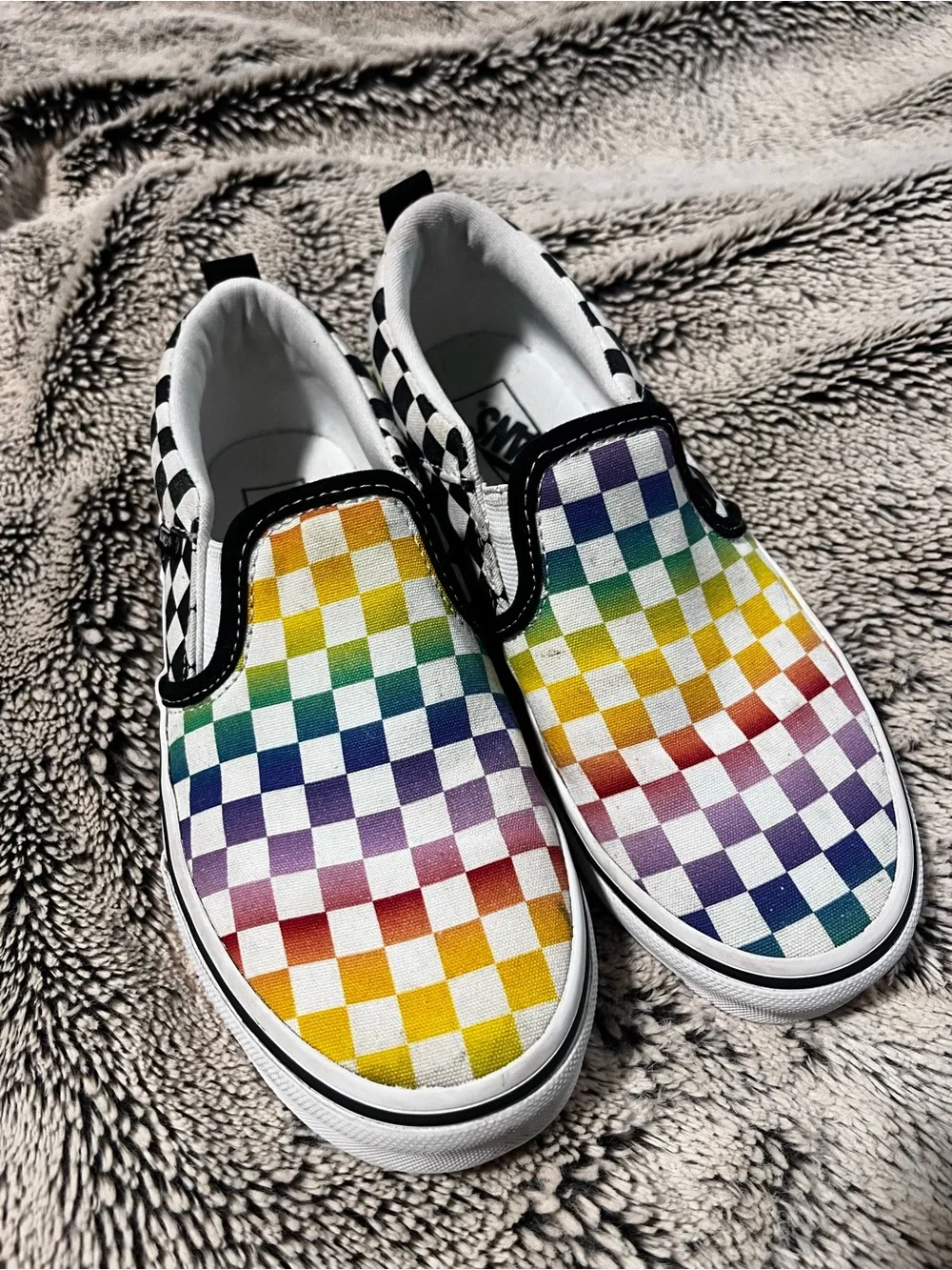 Vans Kids Slip-On Checkerboard Rainbow Canvas Sneakers size 3